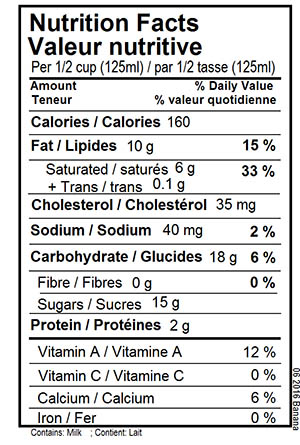 Banana Ice Cream Nutritional Label