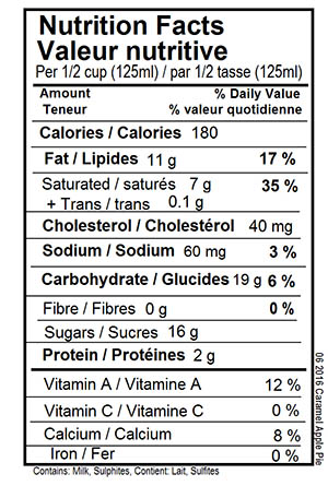 Caramel Apple Pie Ice Cream Nutritional Label