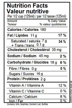 Cherry Custard Ice Cream Nutritional Label