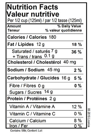 Licorice Ice Cream Nutritional Label