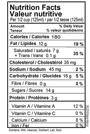 Maple Walnut Ice Cream Nutritional Label