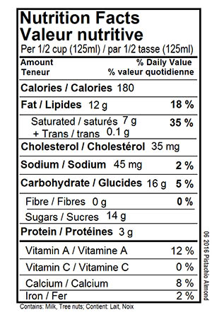 Pistachio Almond Ice Cream Nutritional Label