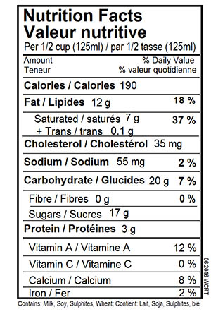 White Chocolate Raspberry Truffle Ice Cream Nutritional Label