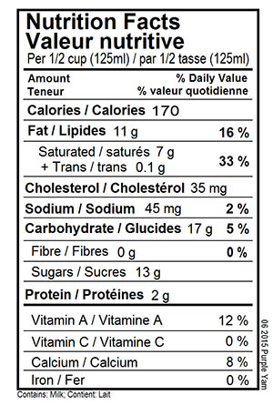 Ube Purple Yam Ice Cream Nutritional Label