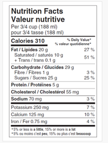 chocolate hazelnut nutrition label